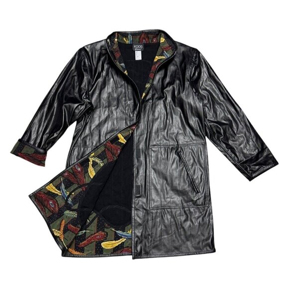 Black Leather Trench Coat with Colorful Lining - Picture 1 of 5